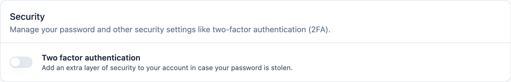 The Security section of your profile settings