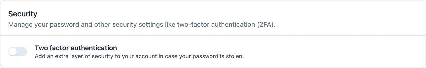 The Security section of your profile settings