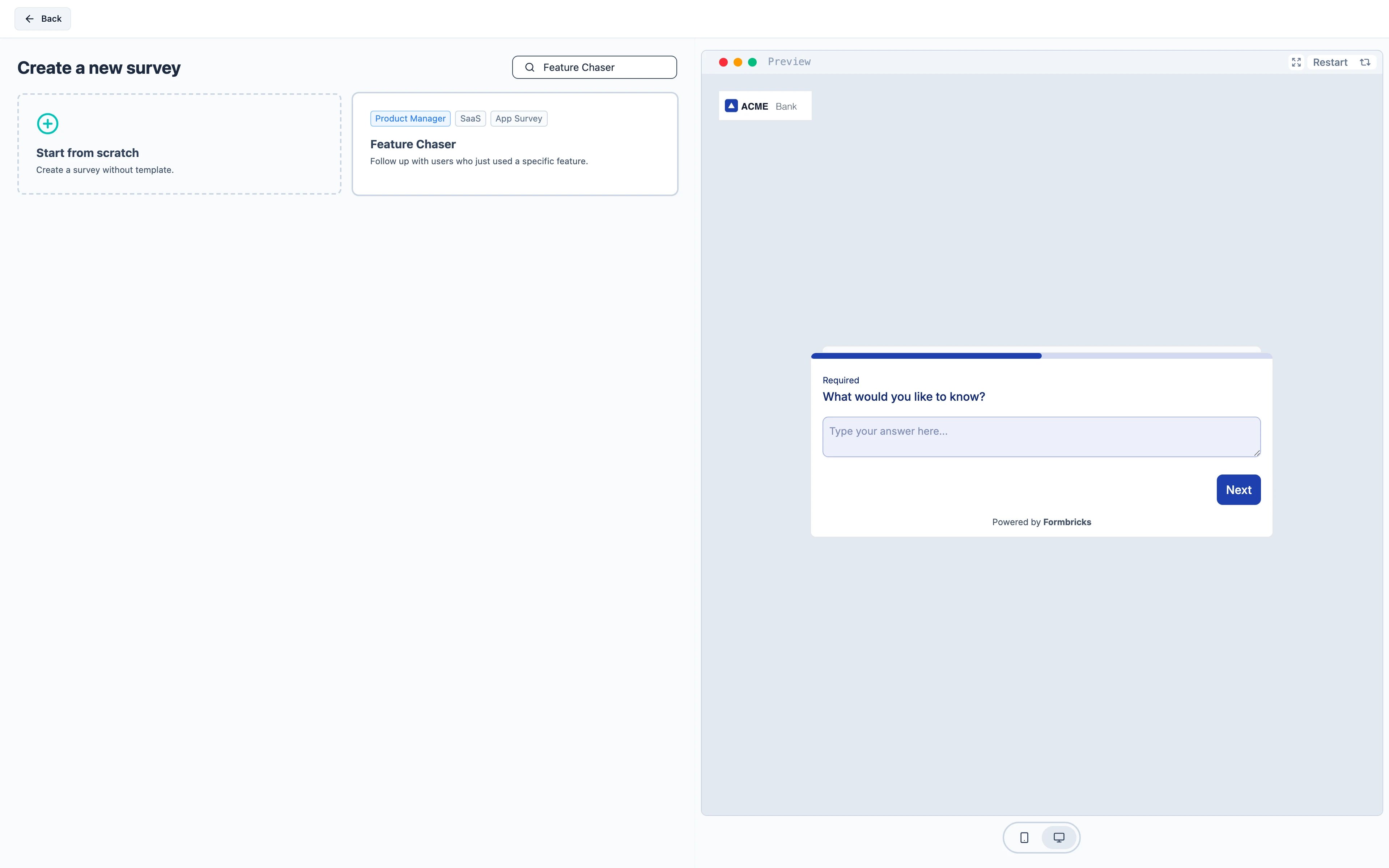 The Feature Chaser template in the template picker
