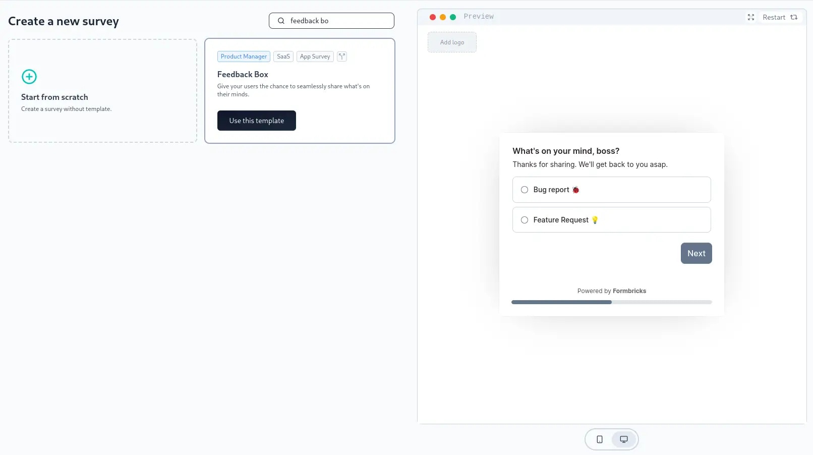 Create feedback box by template