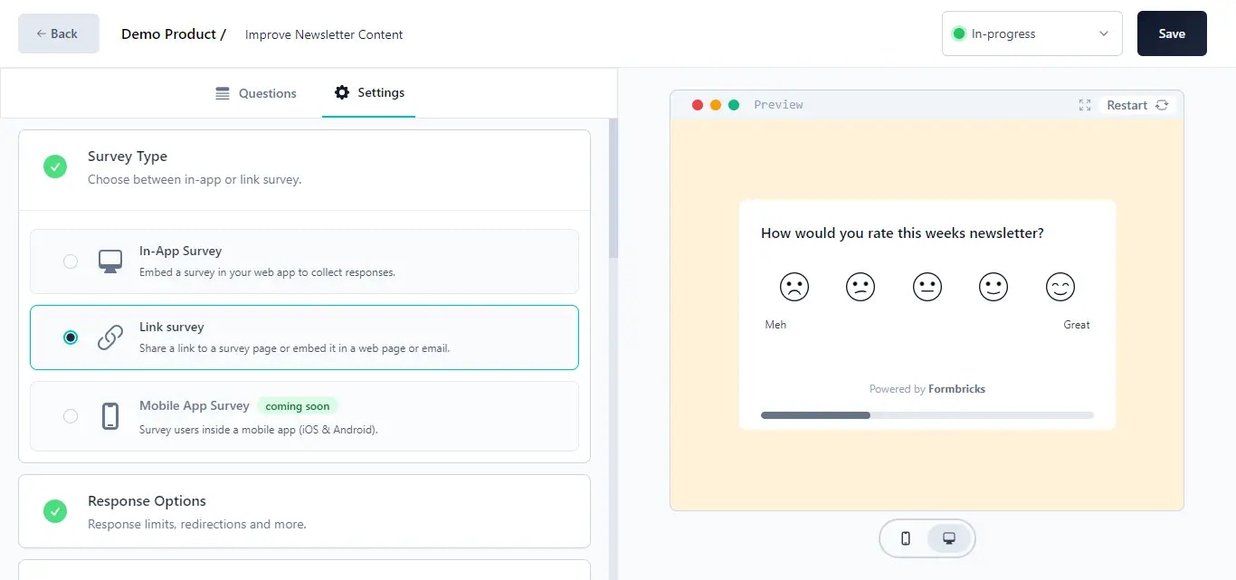 Choose survey type