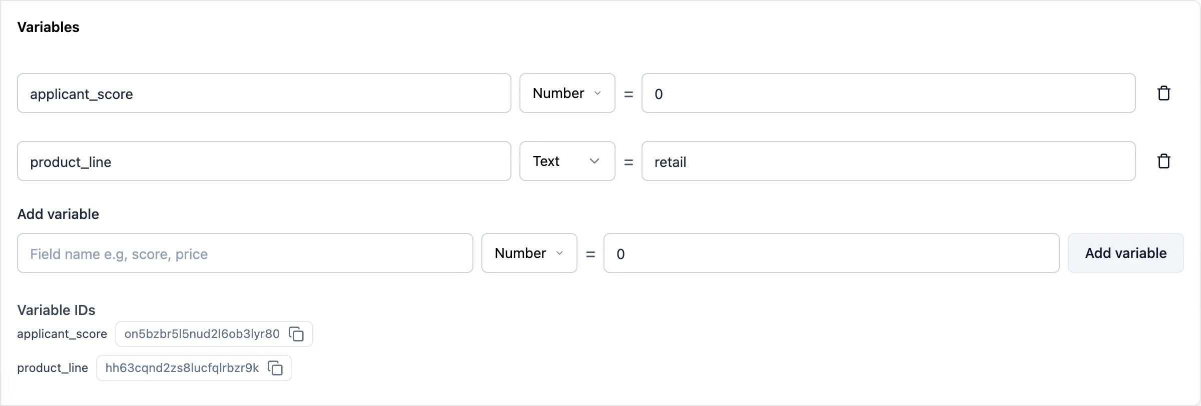Variables in the survey editor