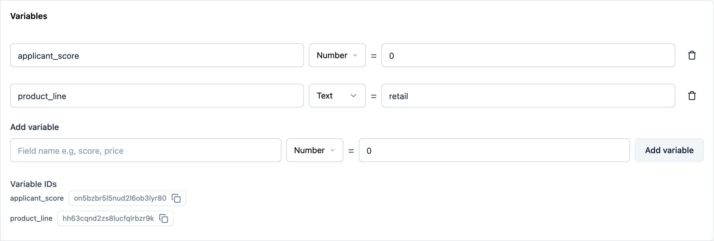 Variables in the survey editor