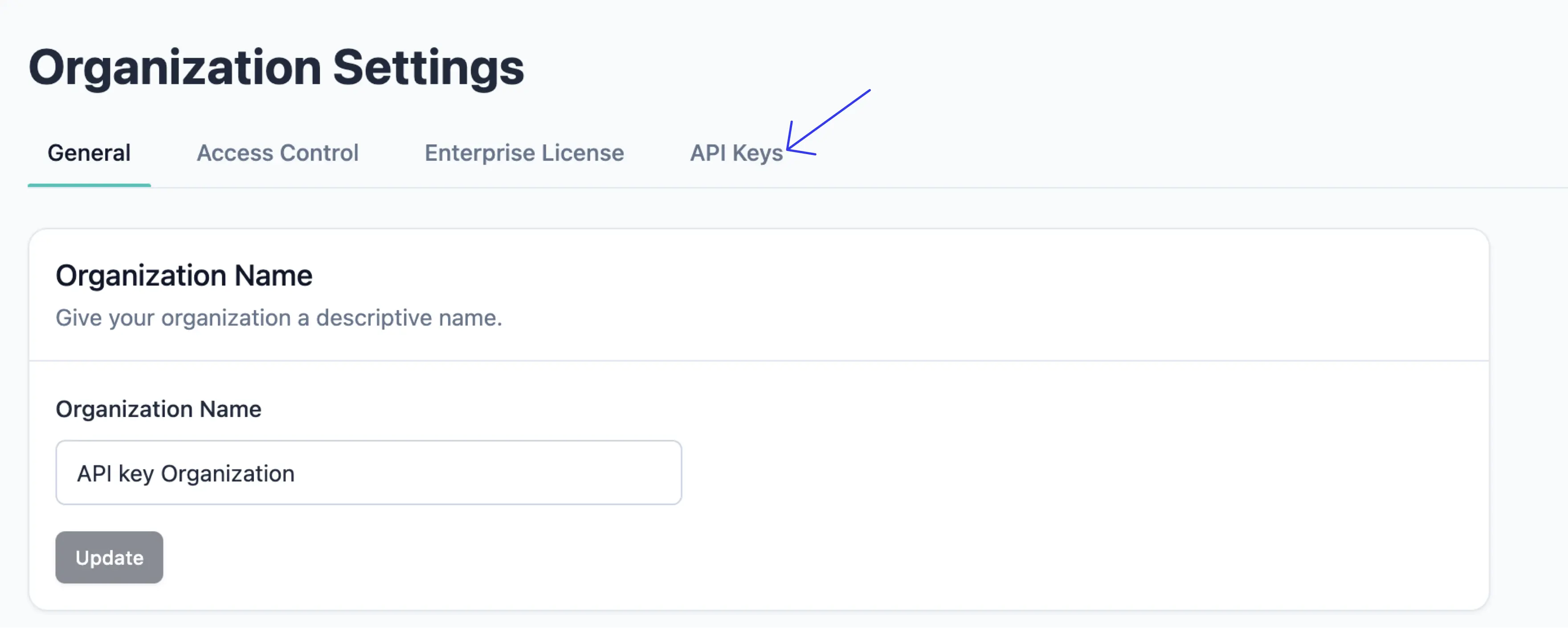 Access API Keys tab