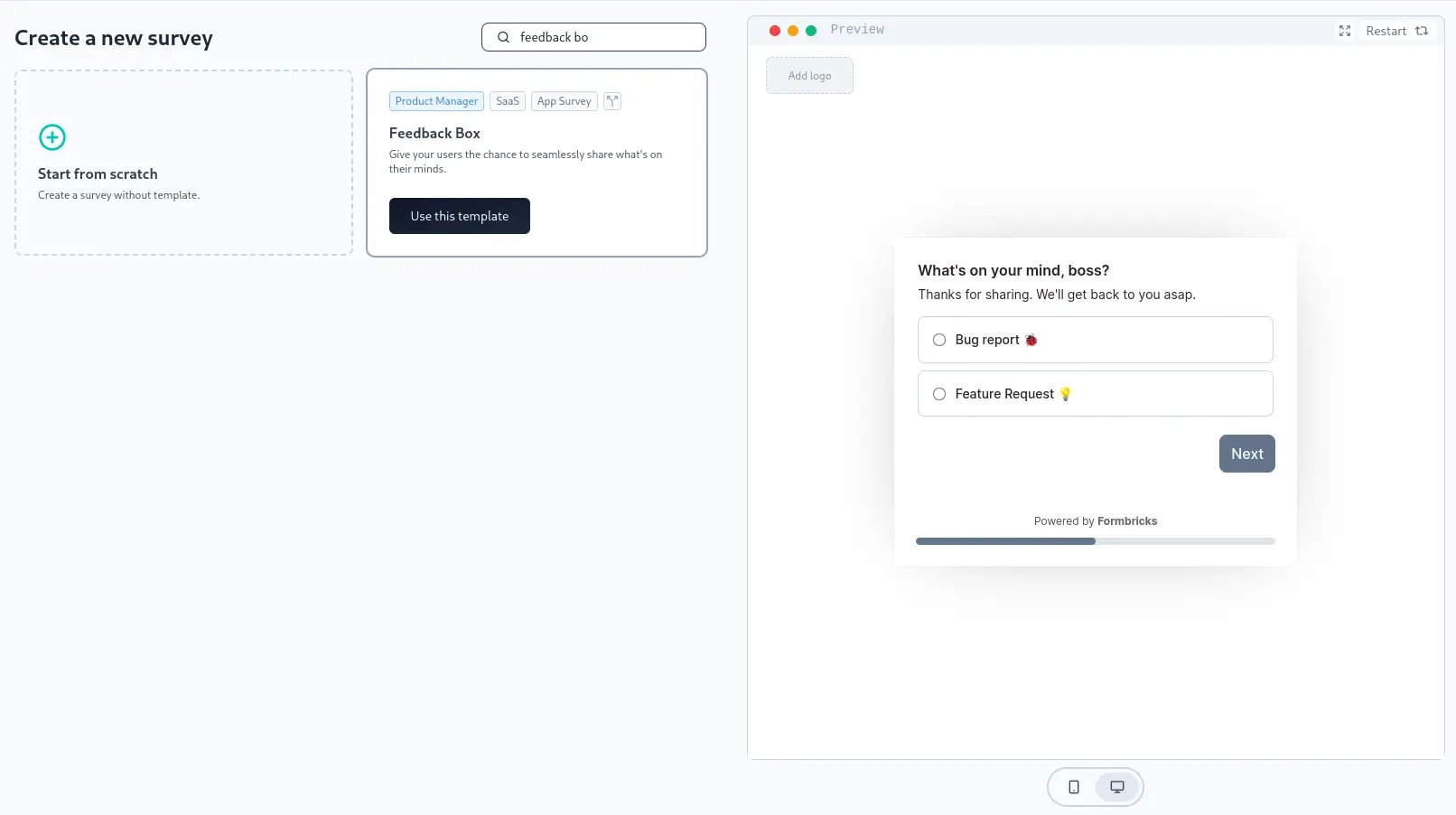 Create feedback box by template