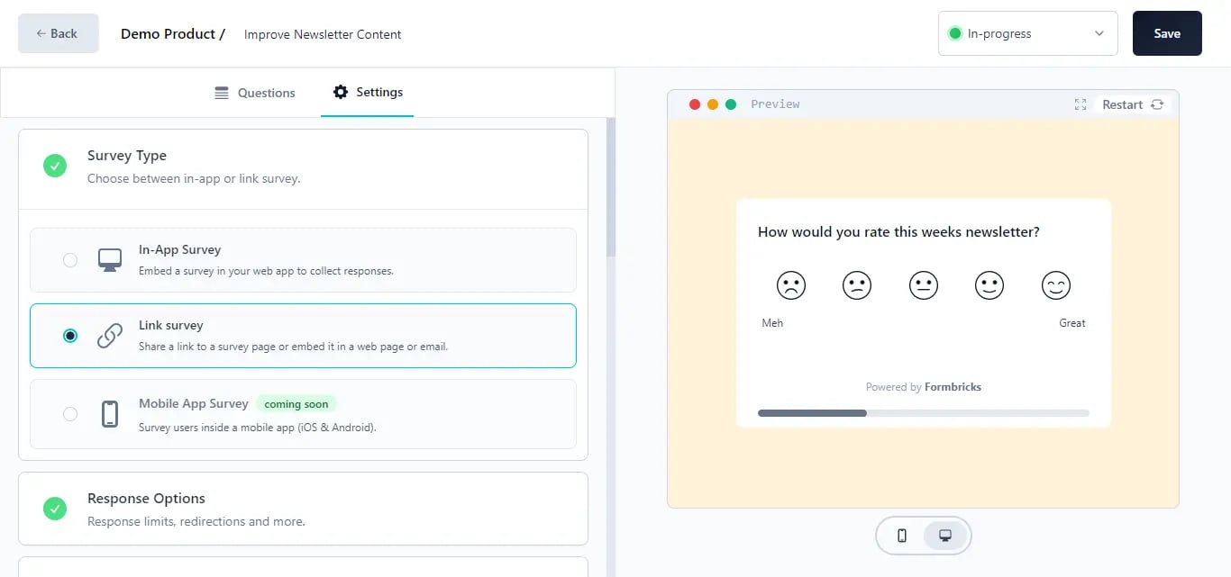 Choose survey type
