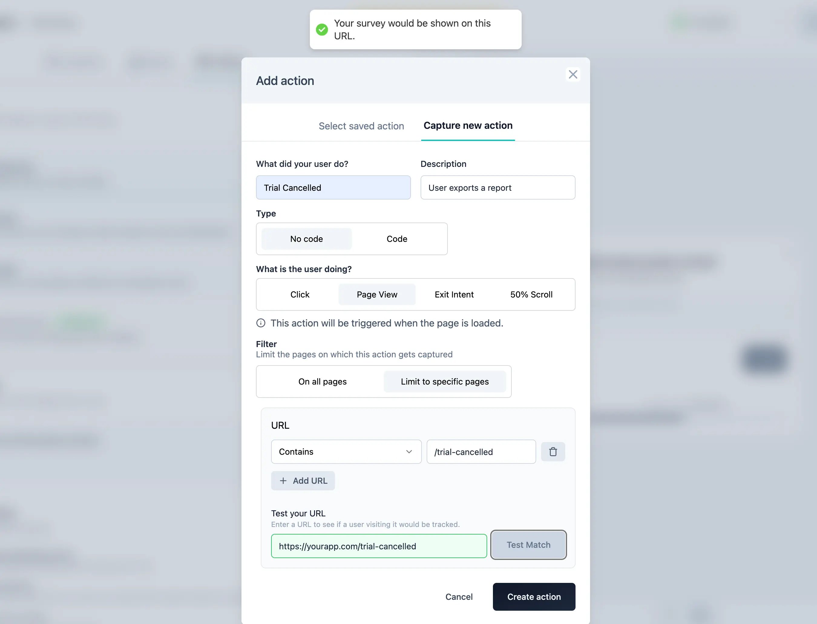 Add page URL action