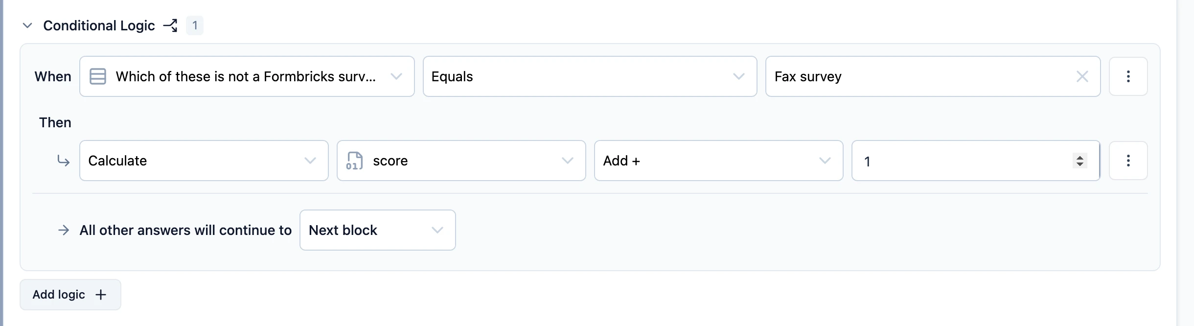 A rule adding one to the score when the answer is correct