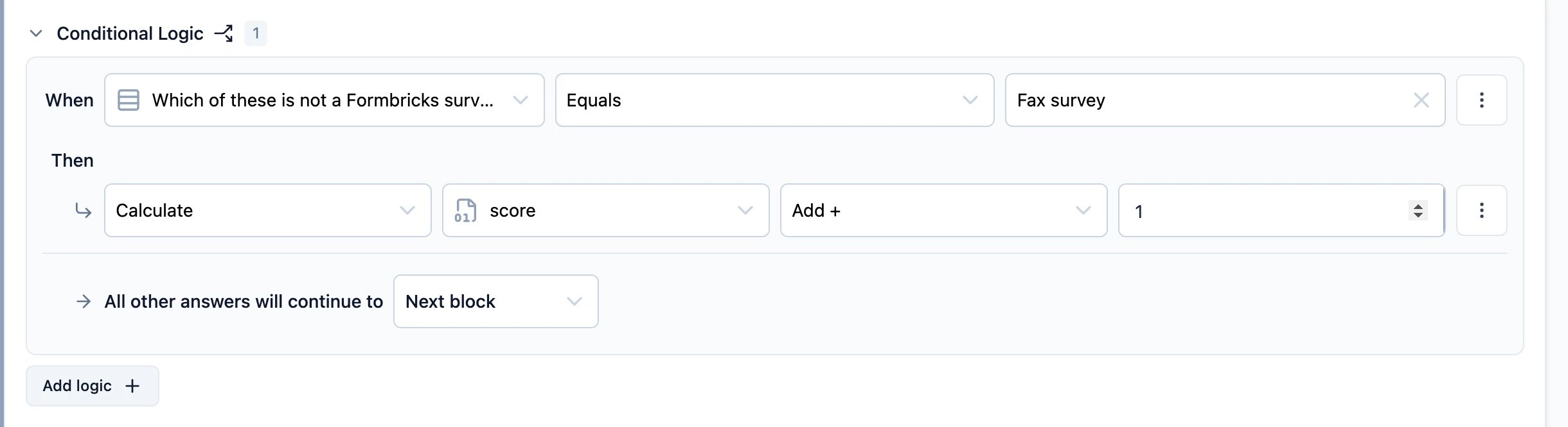 A rule adding one to the score when the answer is correct