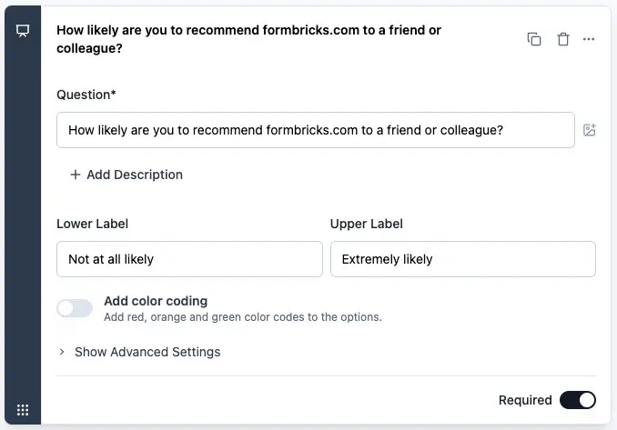 Overview of Net Promoter Score question type