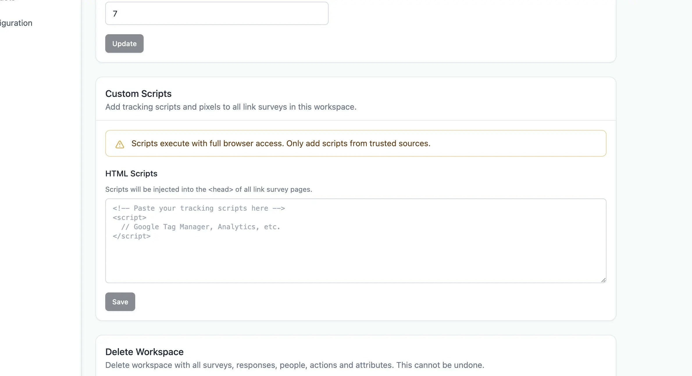 Custom Scripts in Workspace Settings