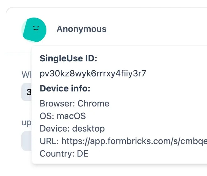 Single use link survey metadata
