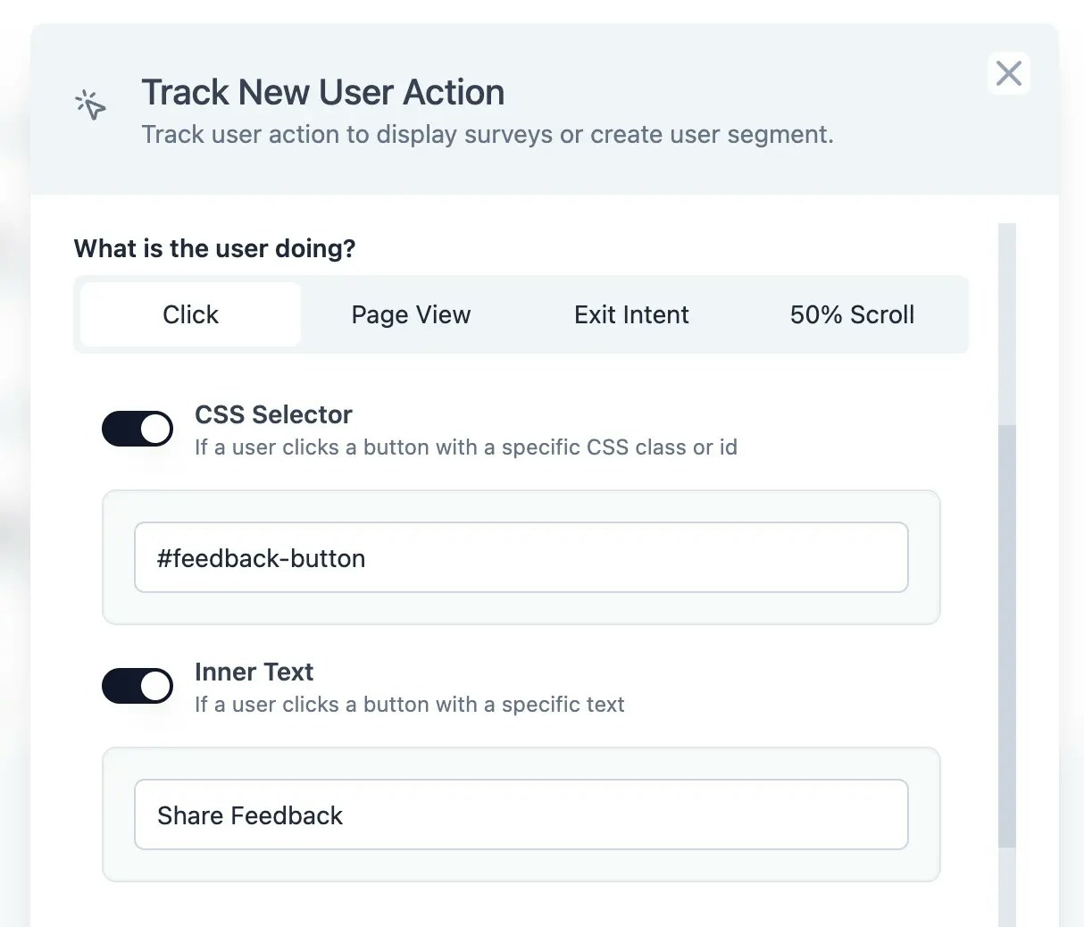 Add click action to open source in app survey