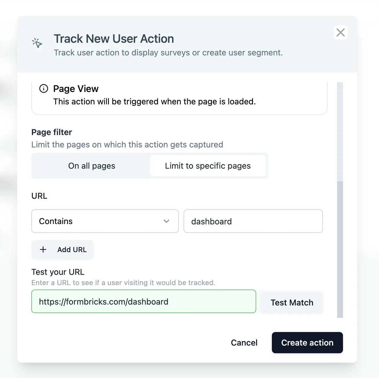 Add page view action to open source in app survey