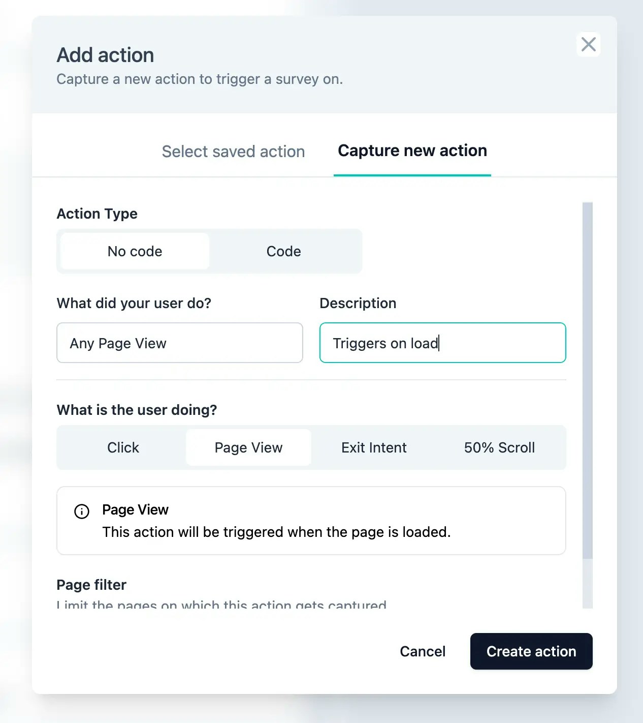 page view action