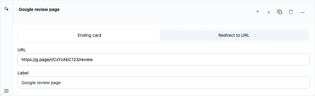 Redirect settings of the Thank You card