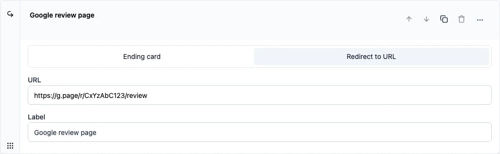 Redirect settings of the Thank You card