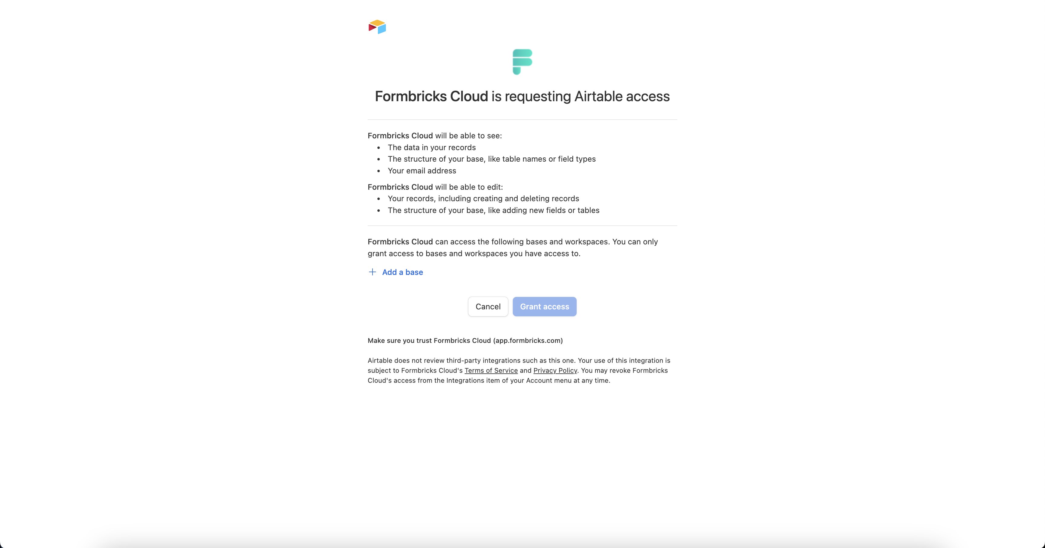 Add and grant access to airtable base