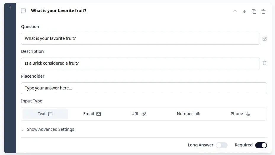 Survey setup example with link survey template