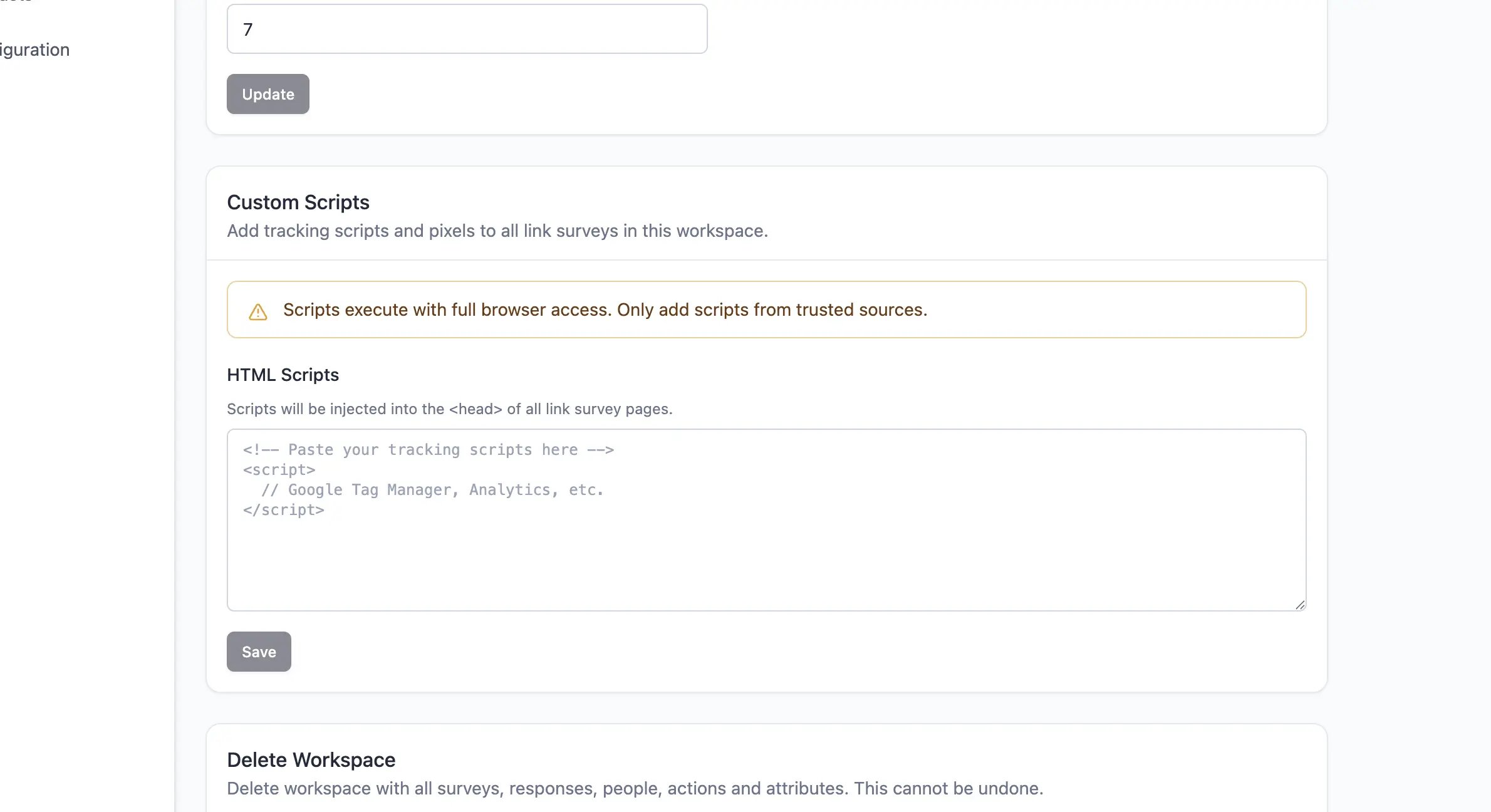 Custom Scripts in Workspace Settings