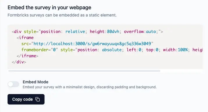Toggle embed mode