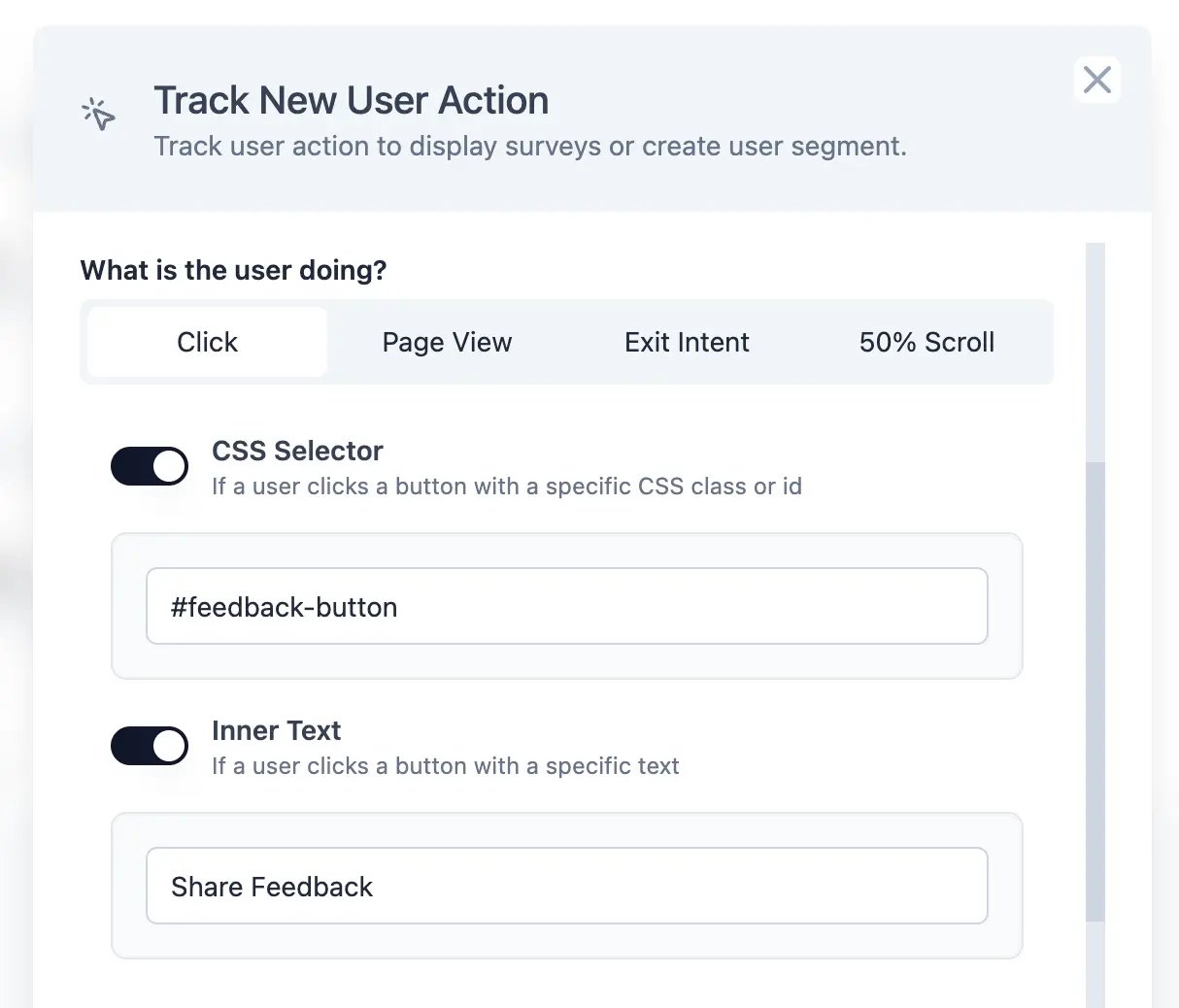 Add click action to open source in app survey