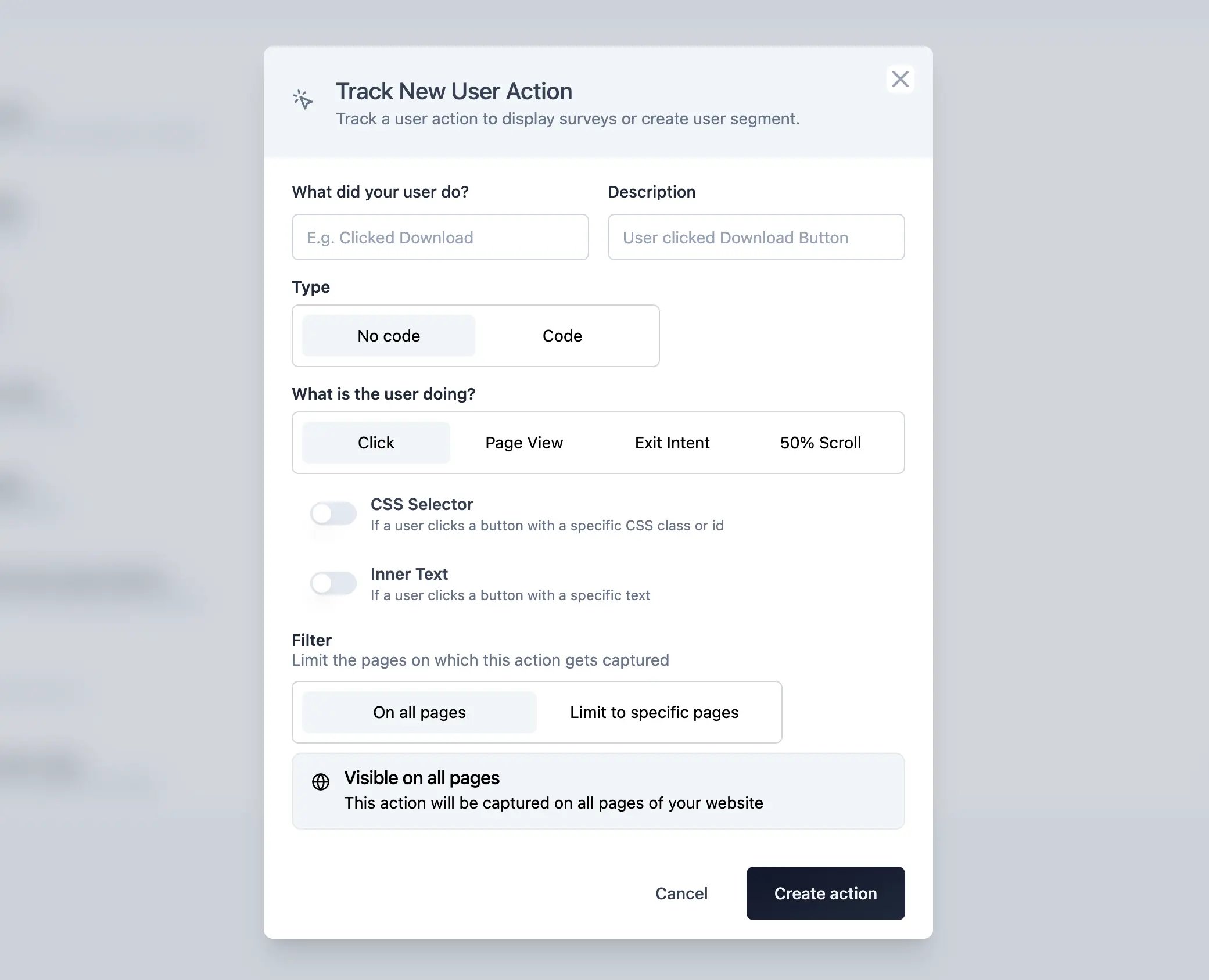 Add action to open source in app survey