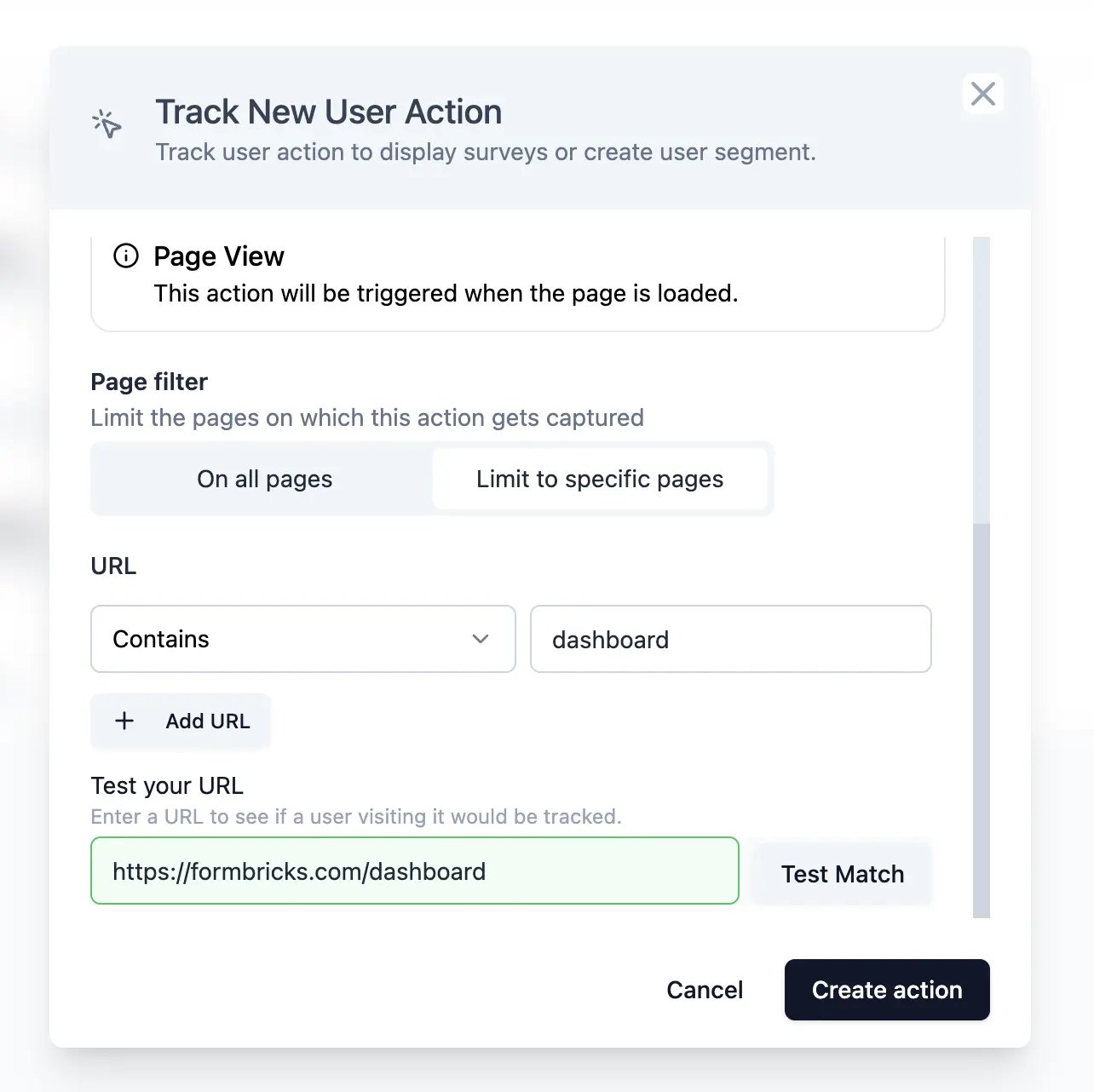 Add page view action to open source in app survey