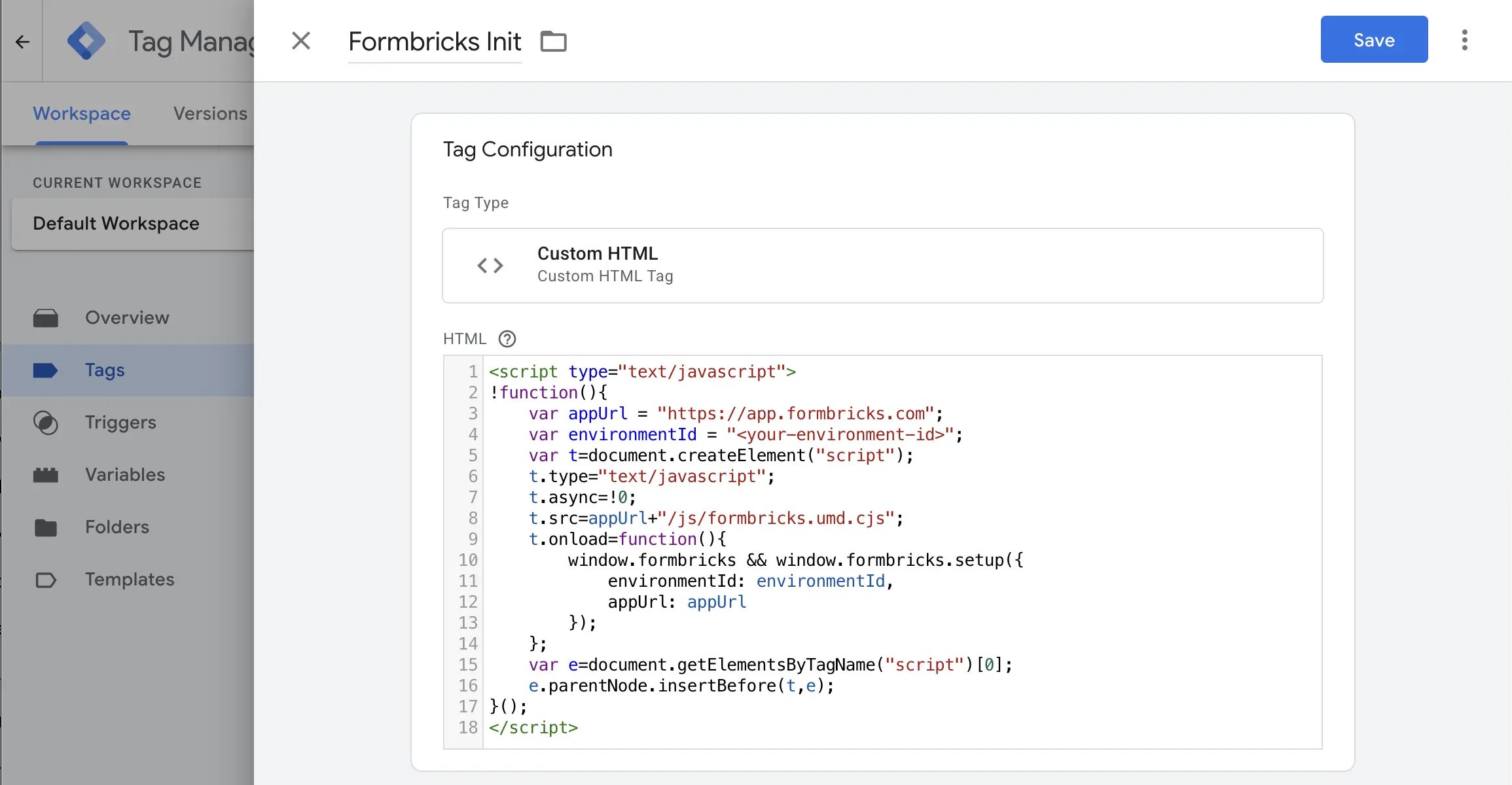 Add GTM Custom HTML tag
