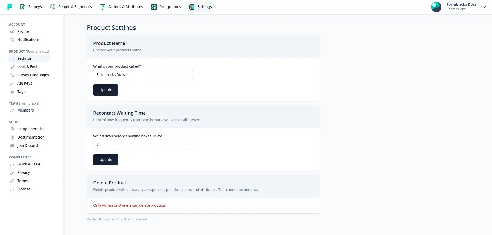 Formbricks Workspace-Wide Wait Time