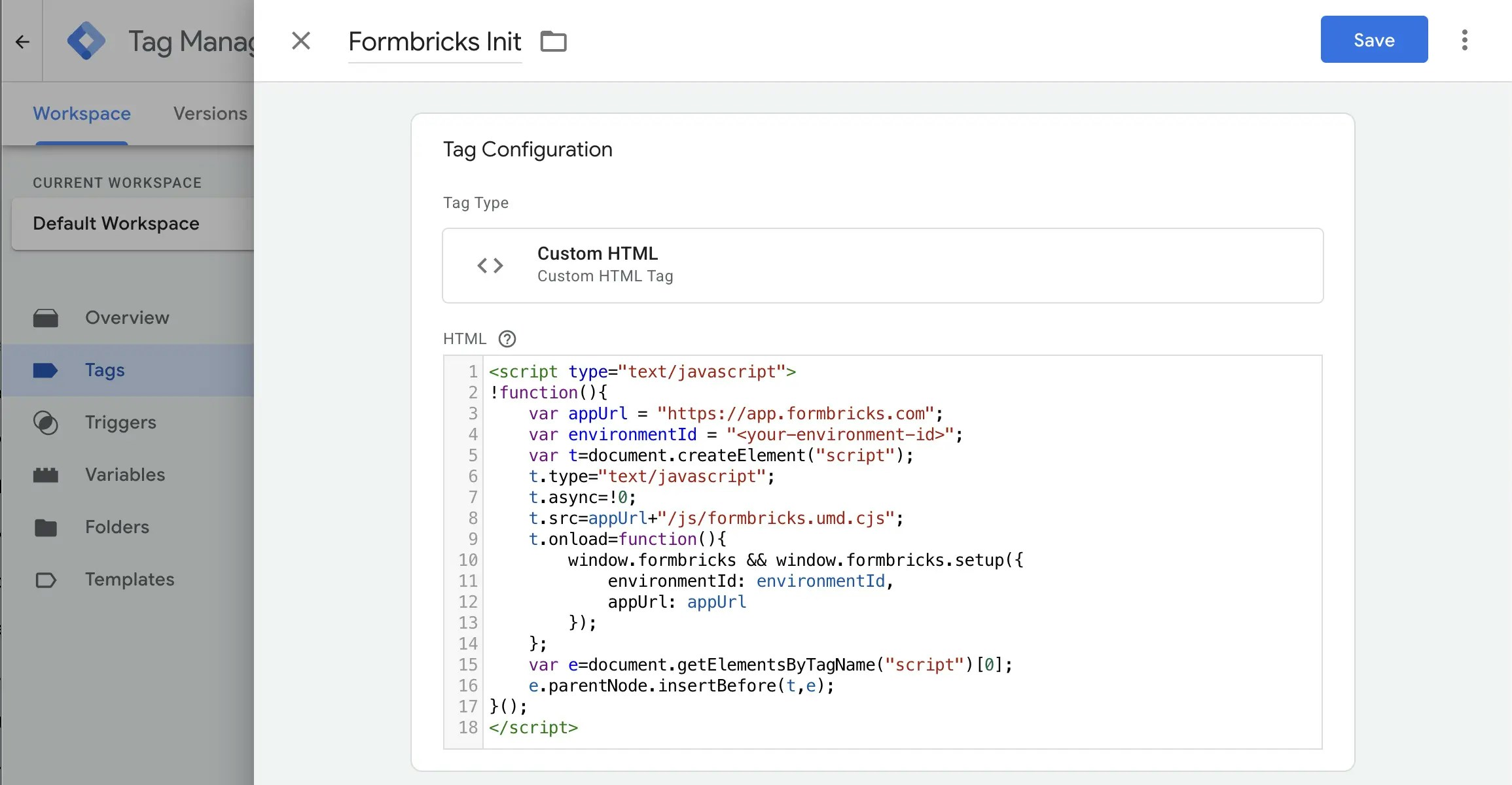 Add GTM Custom HTML tag