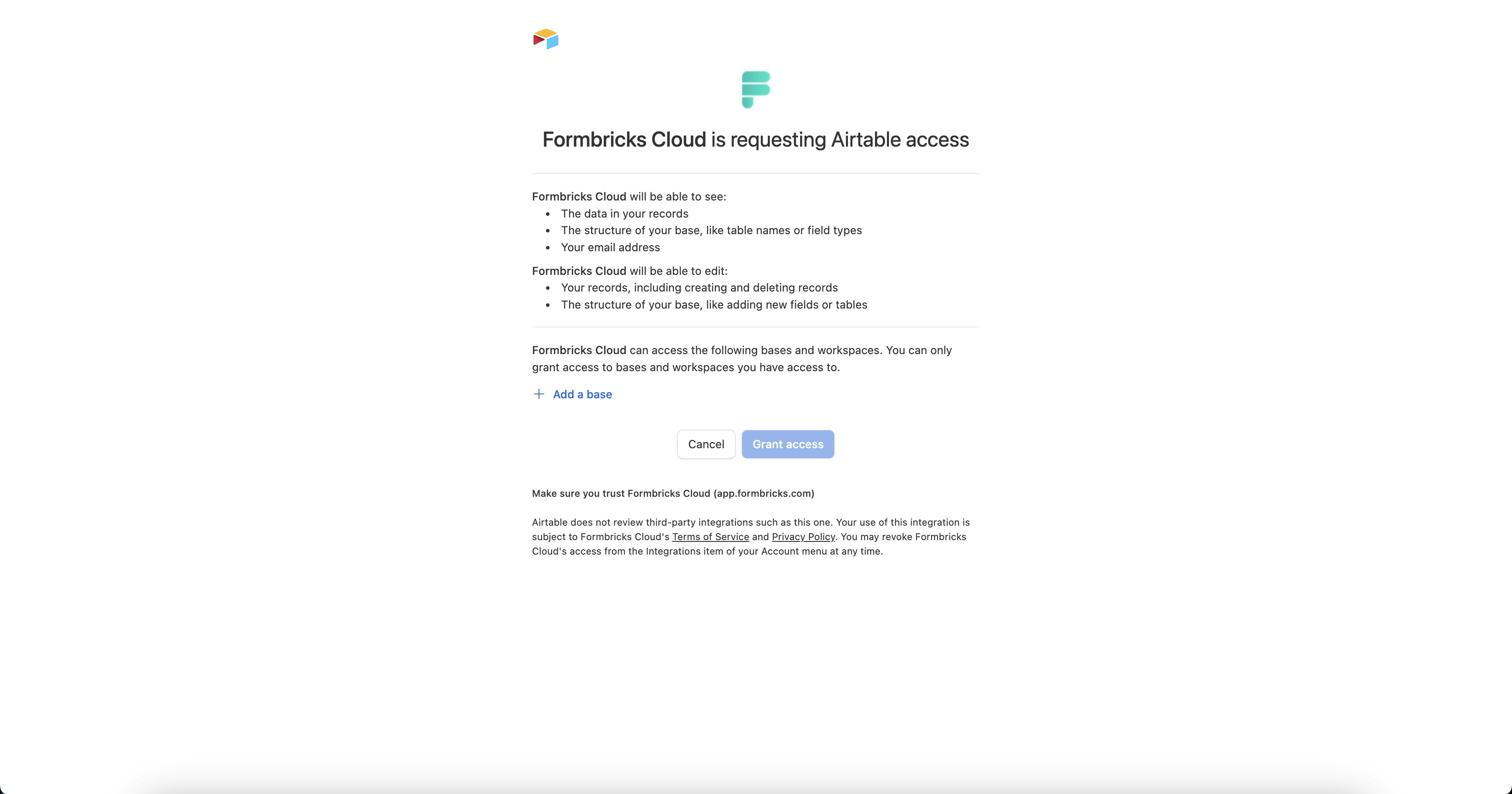 Add and grant access to airtable base