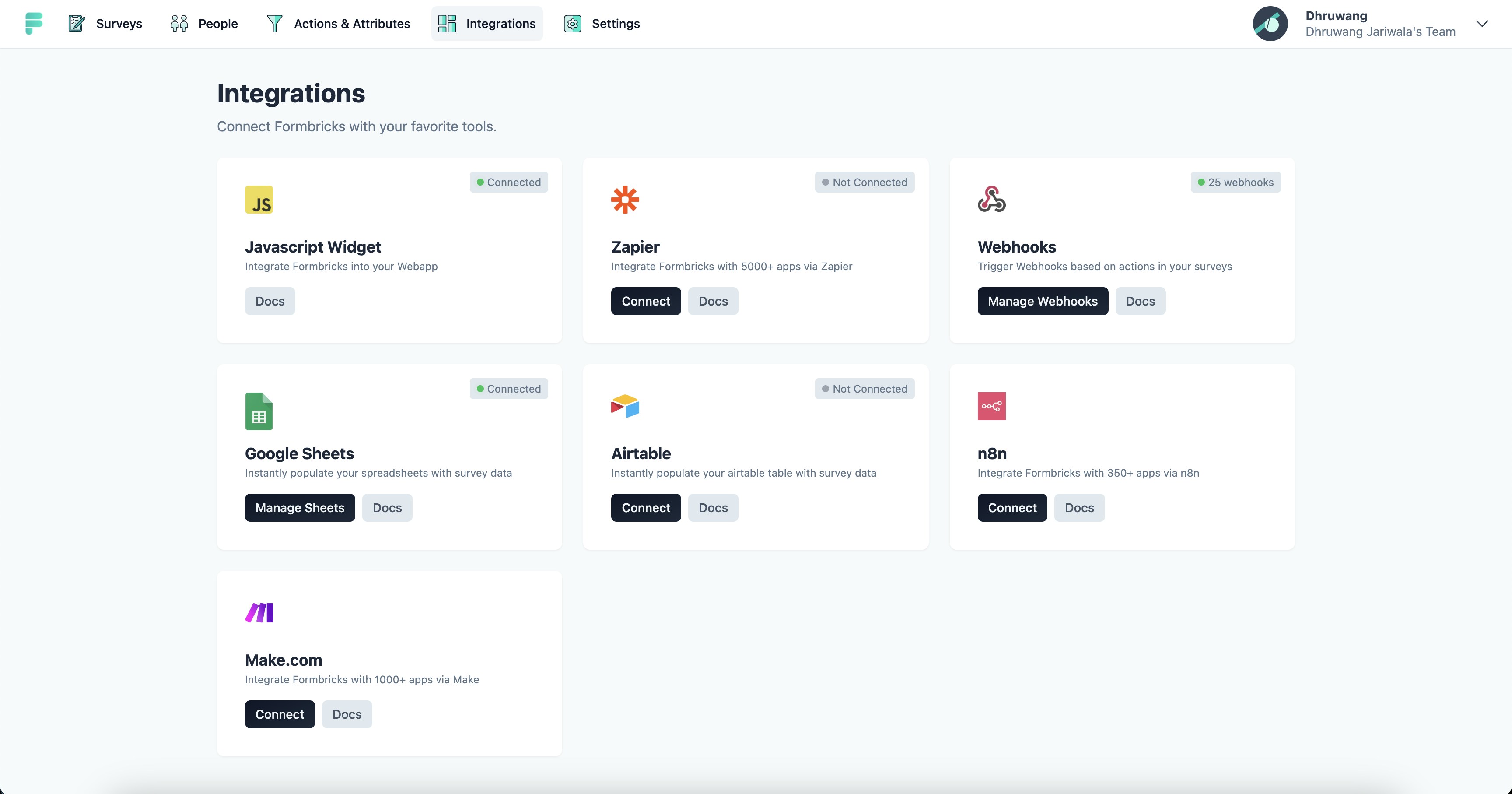 Formbricks Integration Tab