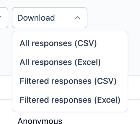 The Download menu on the Responses tab