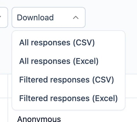 The Download menu on the Responses tab