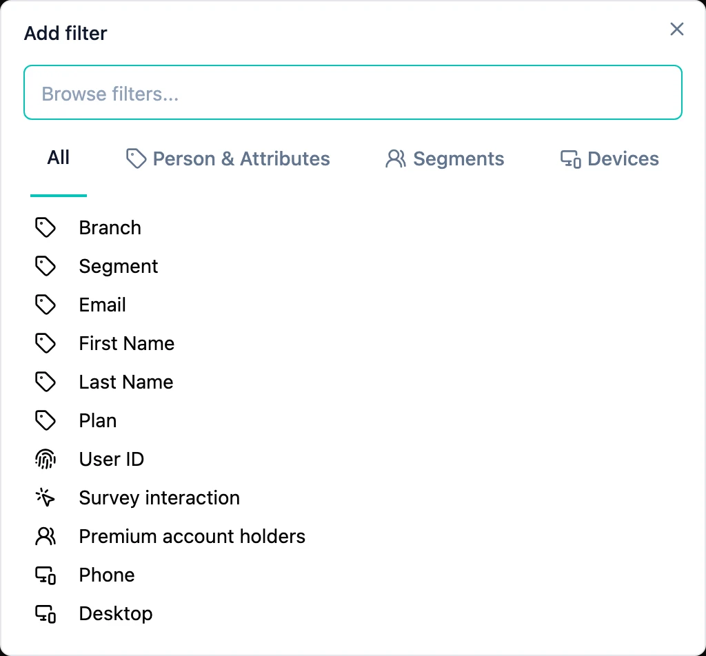 The Add filter dialog