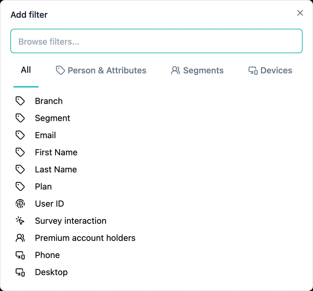 The Add filter dialog