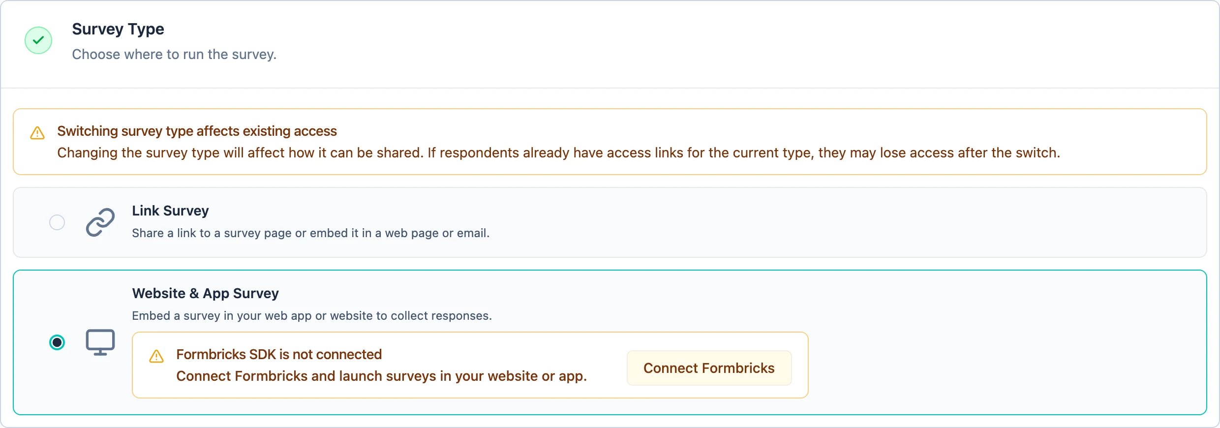 The Survey Type section