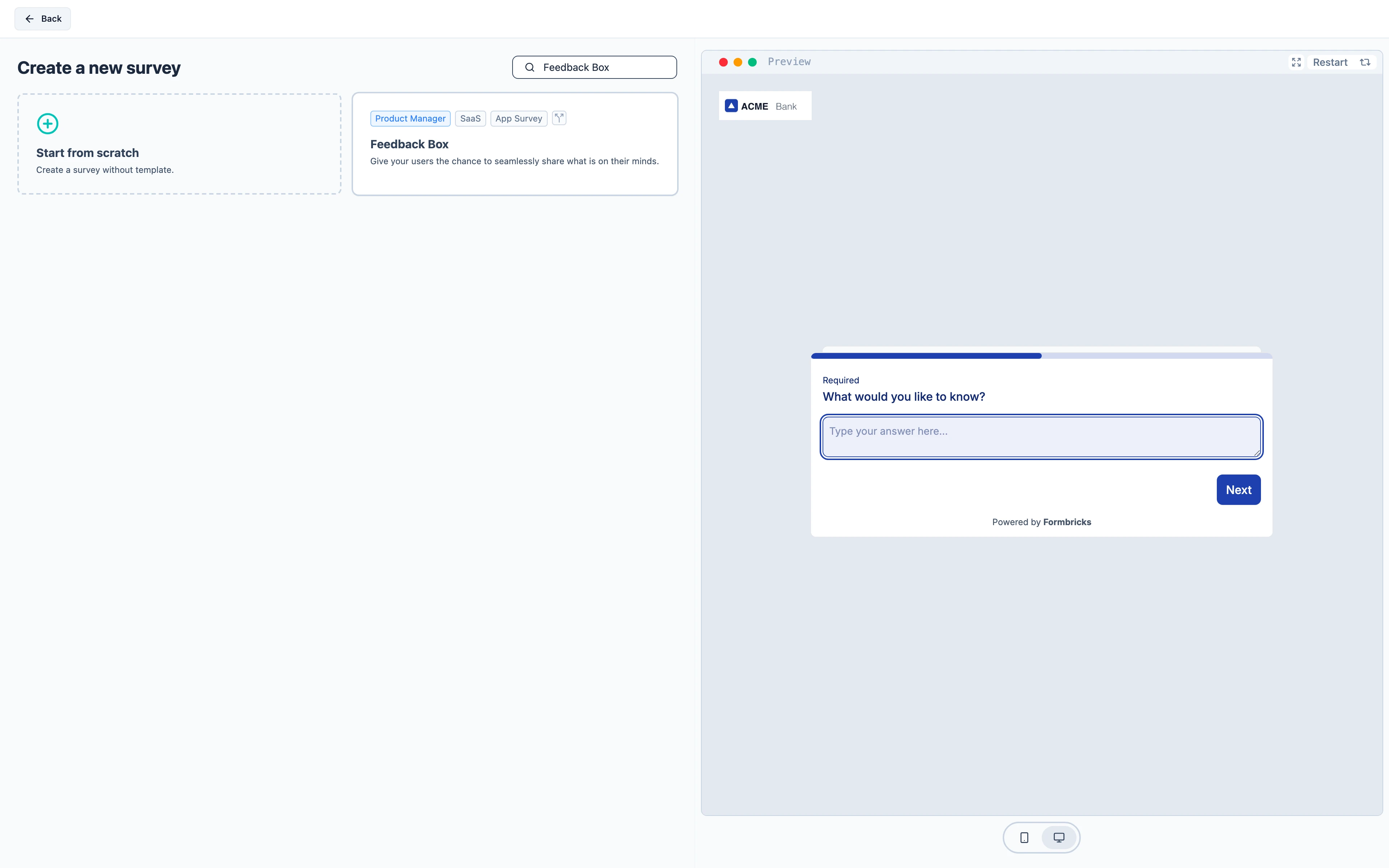 The Feedback Box template in the template picker