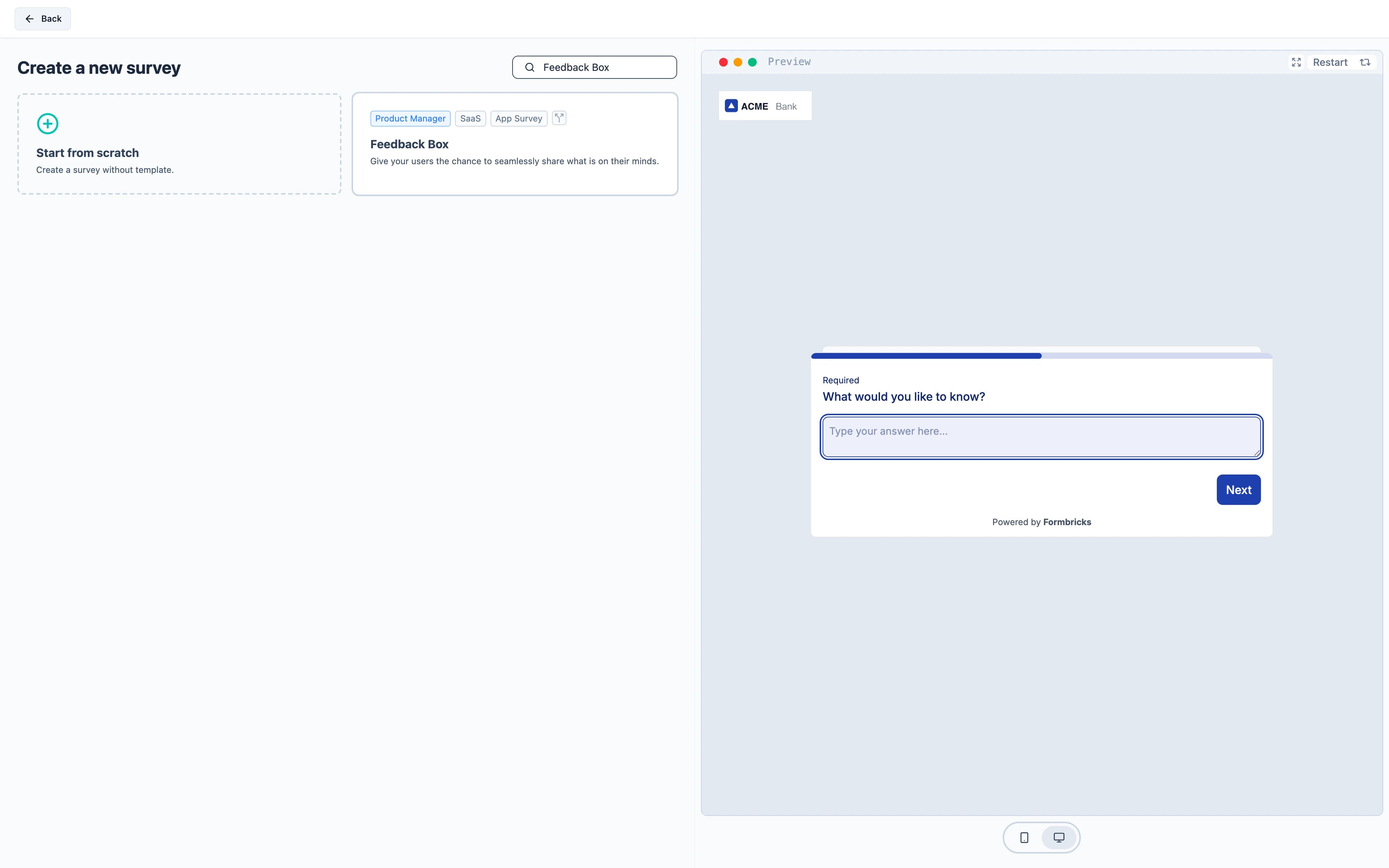 The Feedback Box template in the template picker