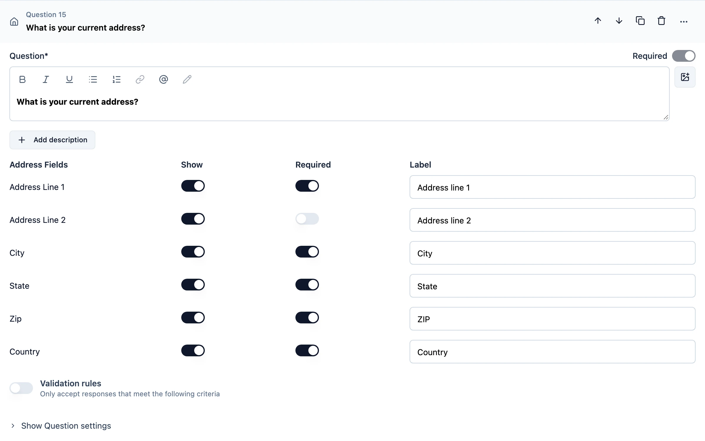 Overview of Address question type