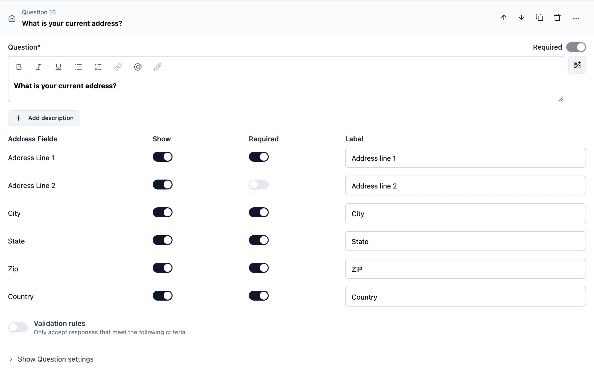 Overview of Address question type