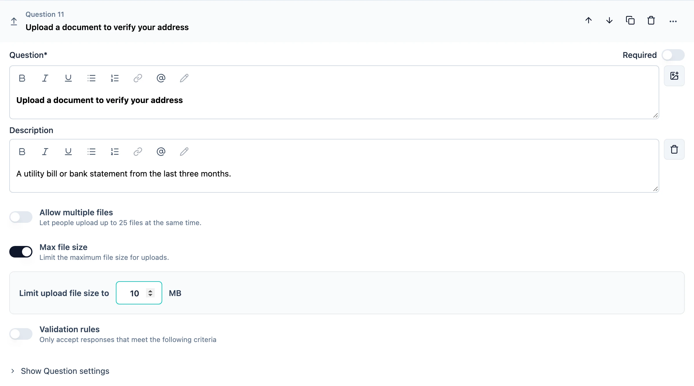Overview of Fill Upload question type