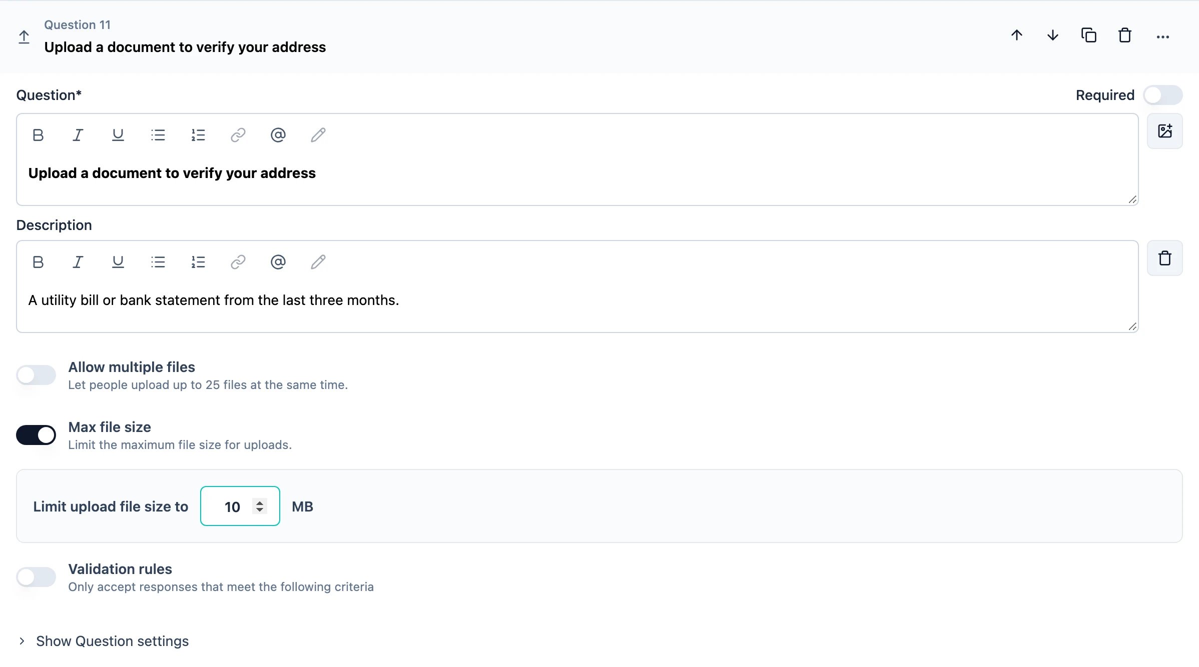 Overview of Fill Upload question type