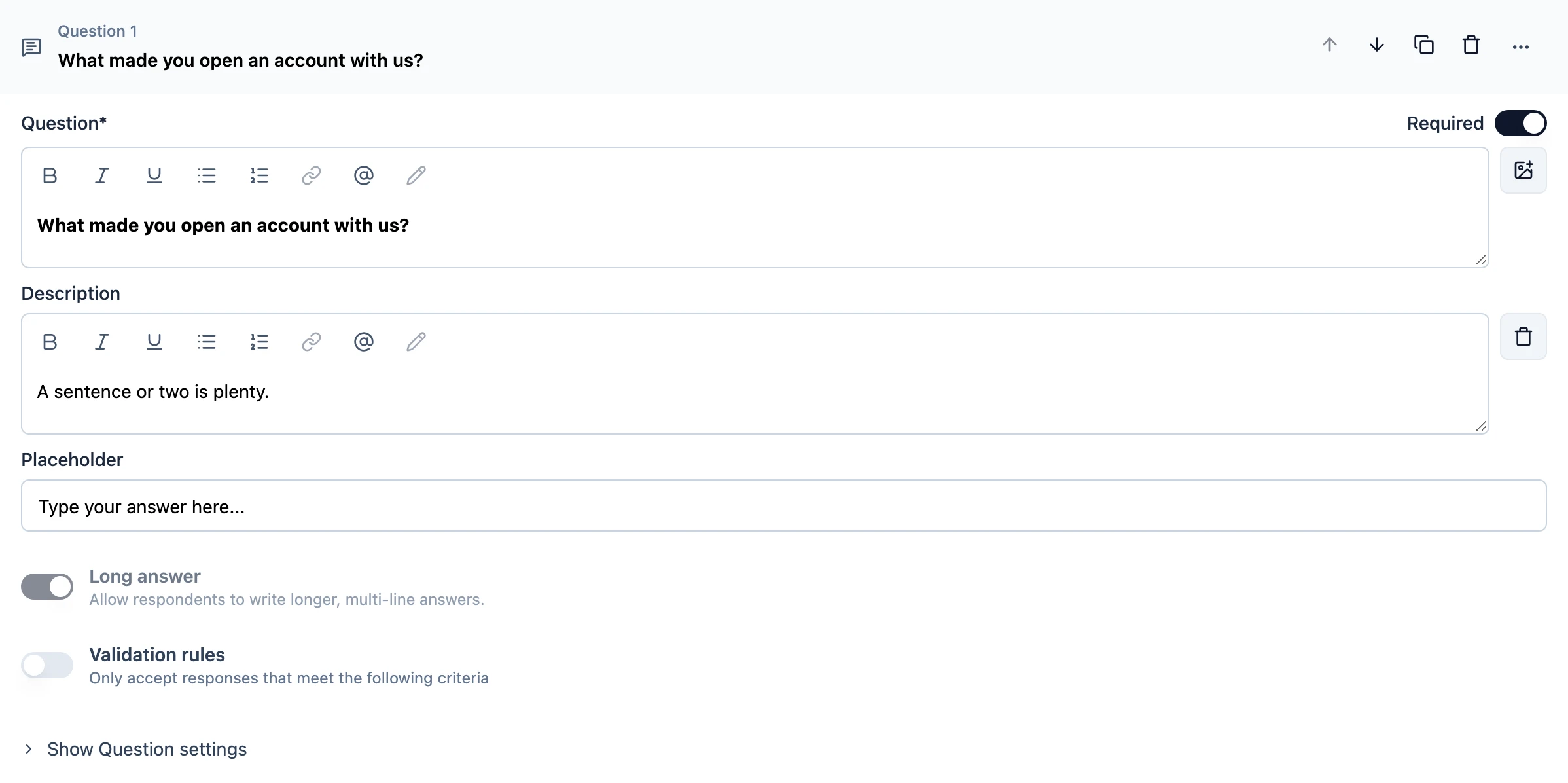 Overview of Free Text question type