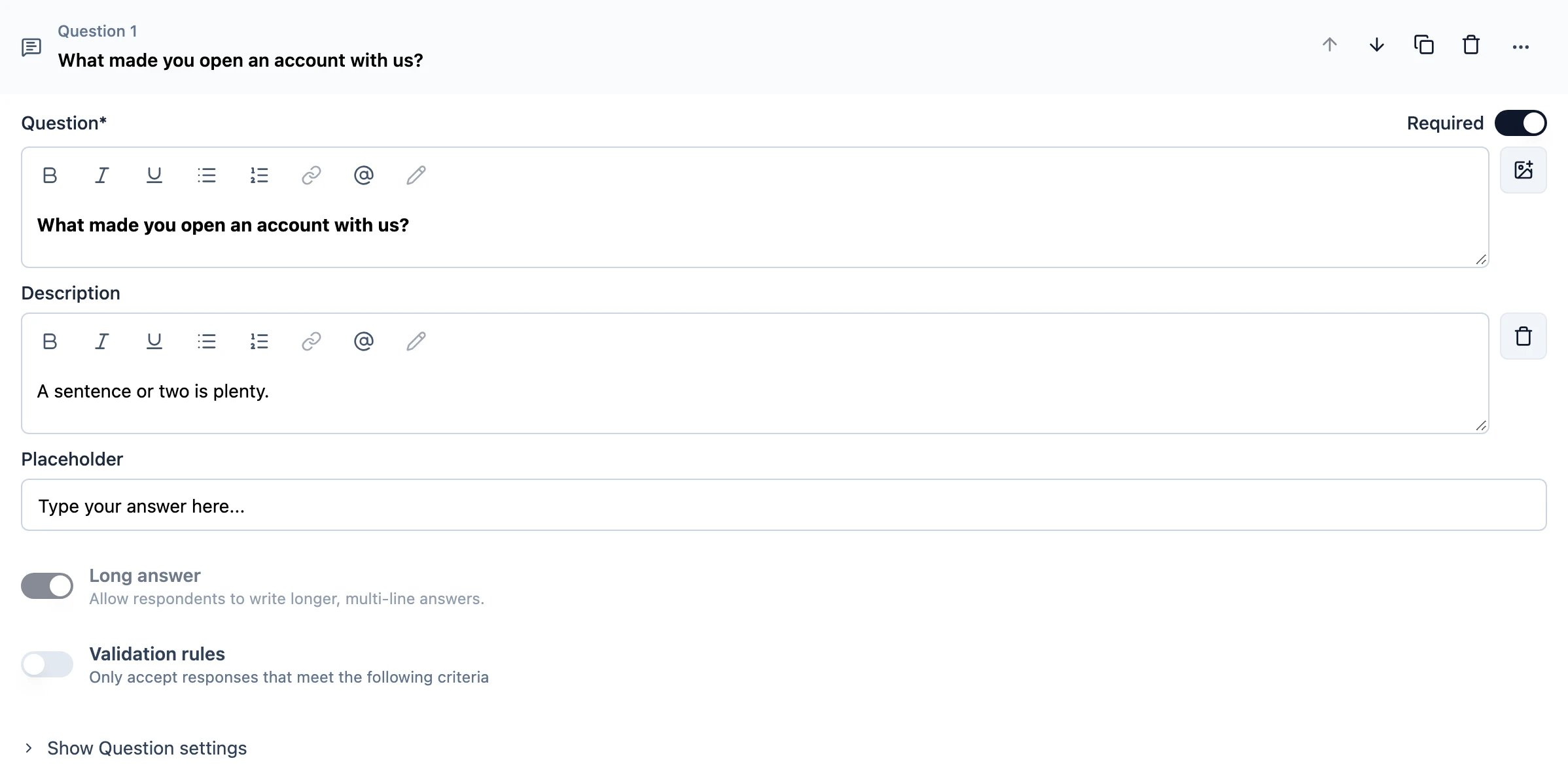 Overview of Free Text question type