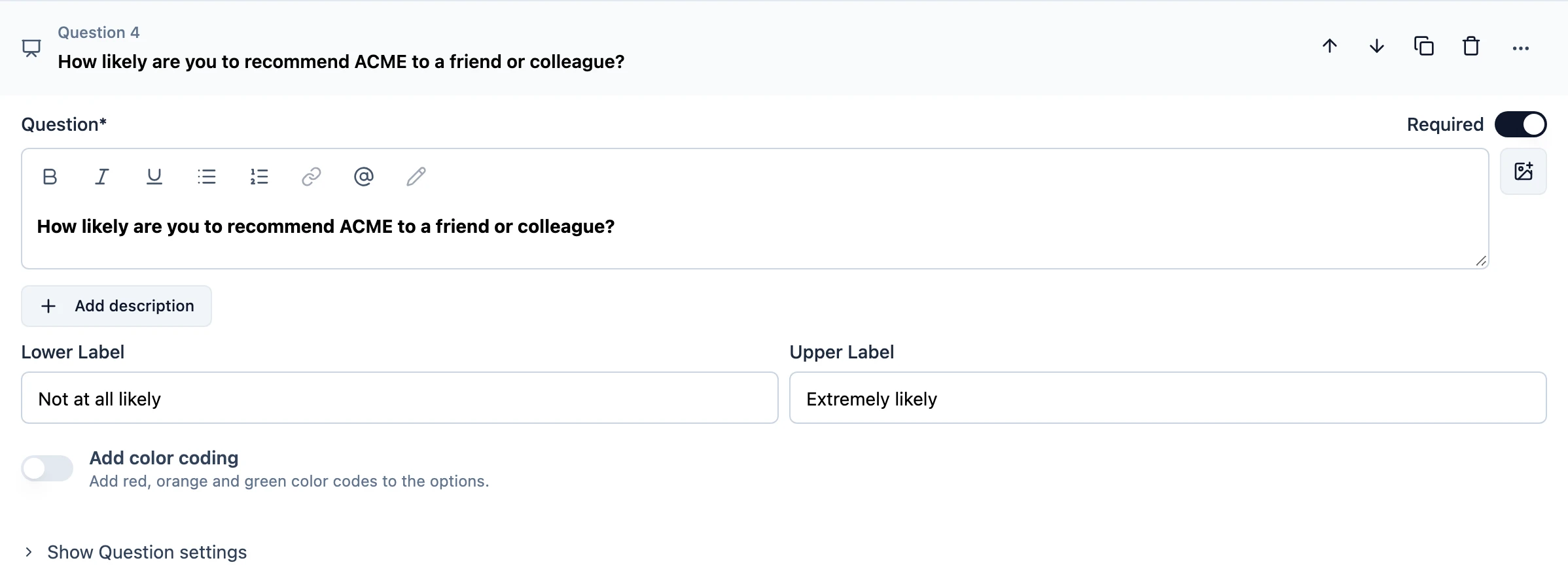 Overview of Net Promoter Score question type