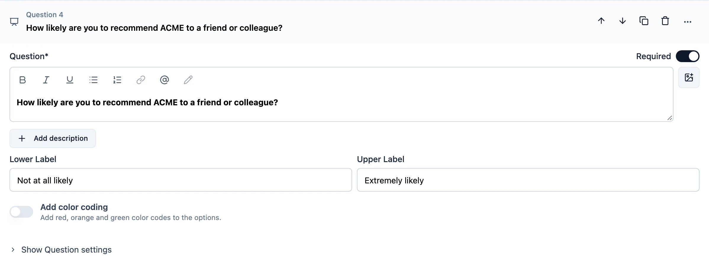 Overview of Net Promoter Score question type
