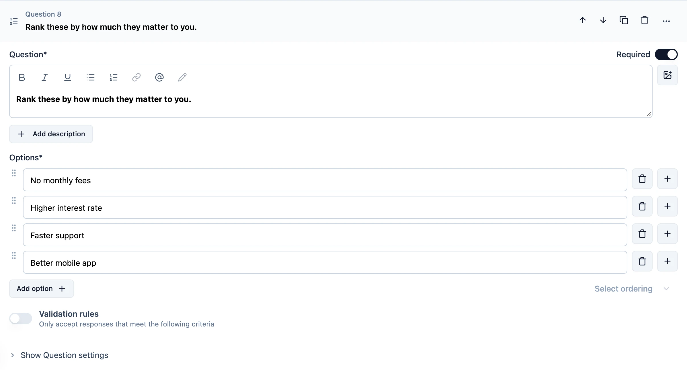 Overview of Ranking question type