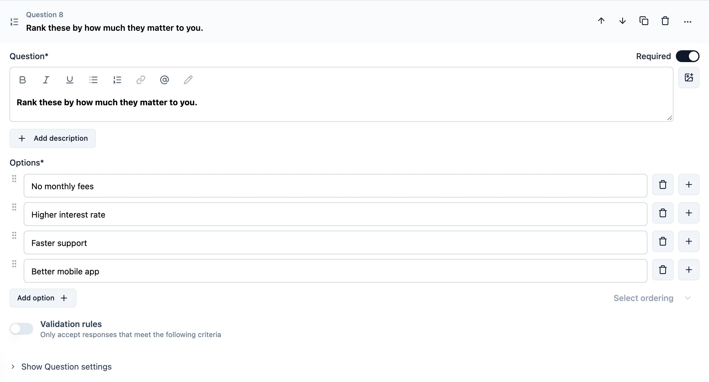 Overview of Ranking question type